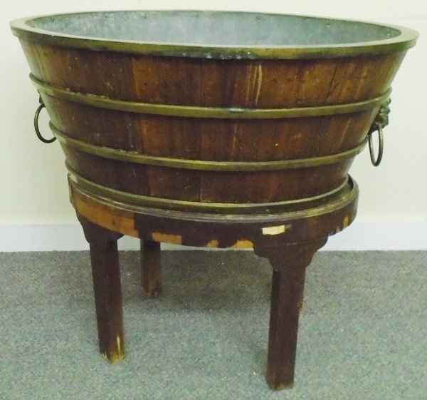 Zinc Lined and Brass Bound Cooler on Stand: Zinc Lined and Brass Bound Cooler on Stand