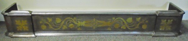 Brass Inlaid and Steel Fender with 2 Nice Brass: Brass Inlaid and Steel Fender with 2 Nice Brass Fireplace Tools