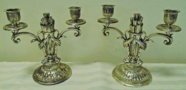 Pr. 2 Arm 7.25" Christofle S.P. Candelabras: Pr. 2 Arm 7.25" Christofle S.P. Candelabras