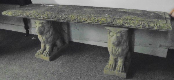 3 Part Stone Bench with Lion Bases 48" (1 of 1)