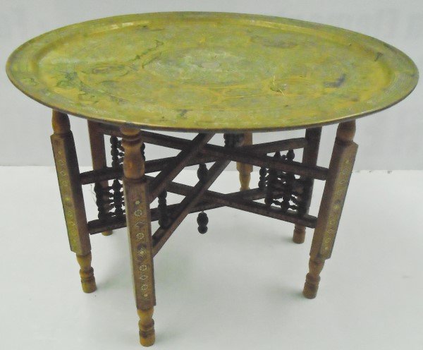 Moroccan Inlaid and Brass Folding Table: Moroccan Inlaid and Brass Folding Table