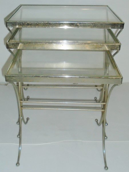 3 Modern Chrome & Glass Nesting Tables: 3 Modern Chrome & Glass Nesting Tables