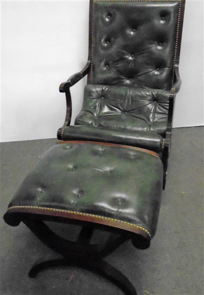 Green Leather Chair & Otto, Nice Form: Green Leather Chair & Otto, Nice Form