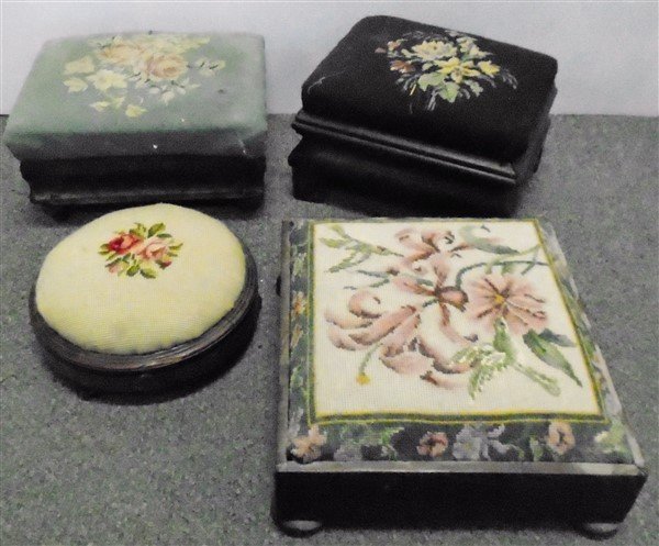 4 Needlepoint Footstools: 4 Needlepoint Footstools
