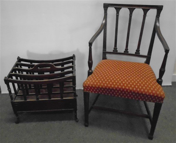 Hepplewhite single armchair with Canterbury: Hepplewhite single armchair with Canterbury