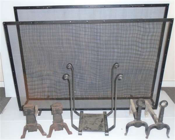 2 Arts and Crafts Firescreens & 2 Sets of Andirons: 2 Arts and Crafts Firescreens & 2 Sets of Andirons