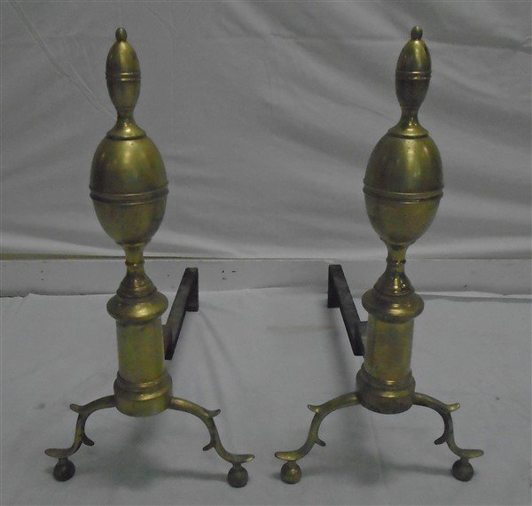Pair of Period Lemon Top Brass Andirons: Pair of Period Lemon Top Brass Andirons