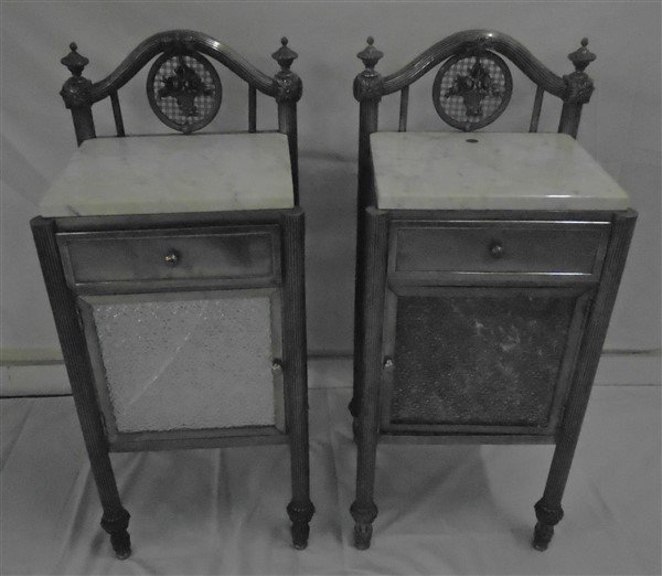 Pair of Marble Top and Nickel 1 Door Stands from the: Pair of Marble Top and Nickel 1 Door Stands from the Apartment of Fanny Brice