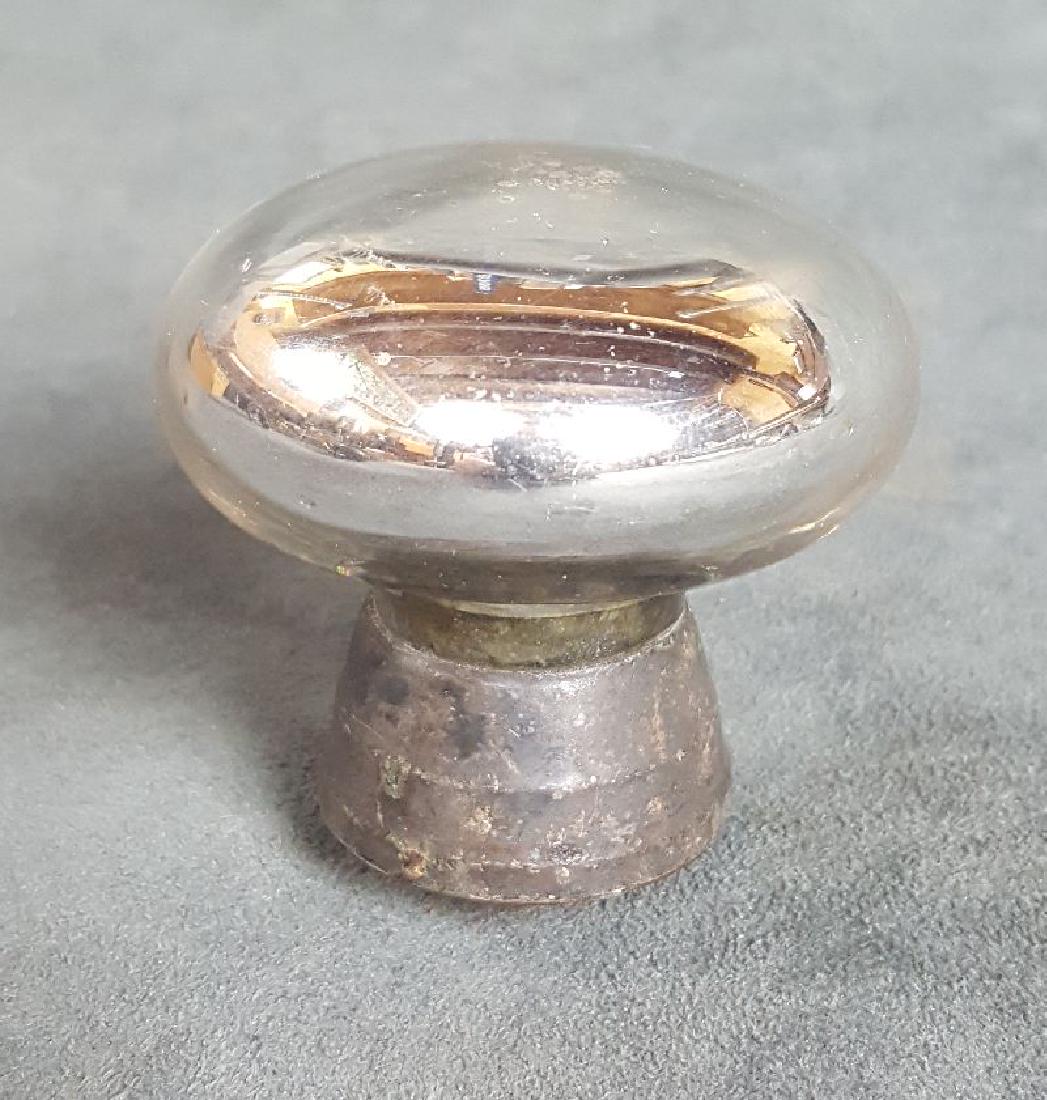 Oversize Mercury Knob: Nice jumbo mercury glass knob, 3” diameter and based in a tapered brass shank. Probably from Nashua c. 1860 or 70. Very nice condition.