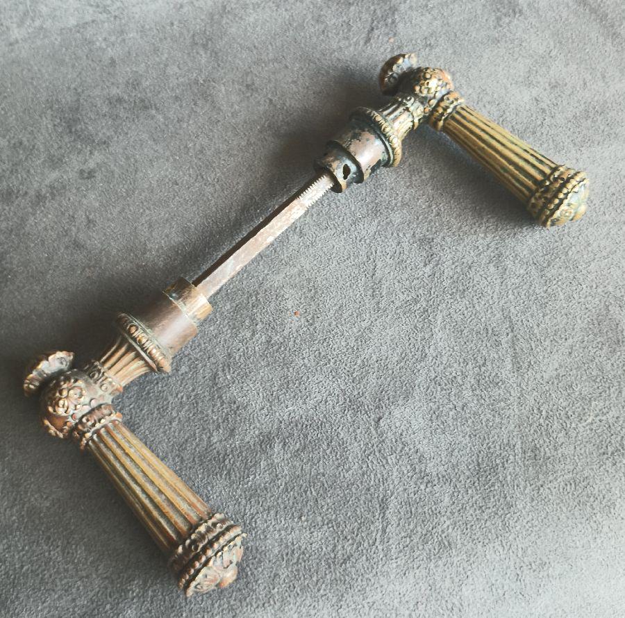Pair of Lever Handles: Pair of bronze lever handles 4.25" long...American with strong Continental design...good as found...