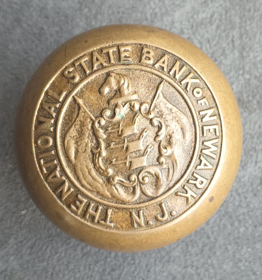 National State Bank of Newark: Cast brass passage knob from the National State Bank of Newark…very good as found