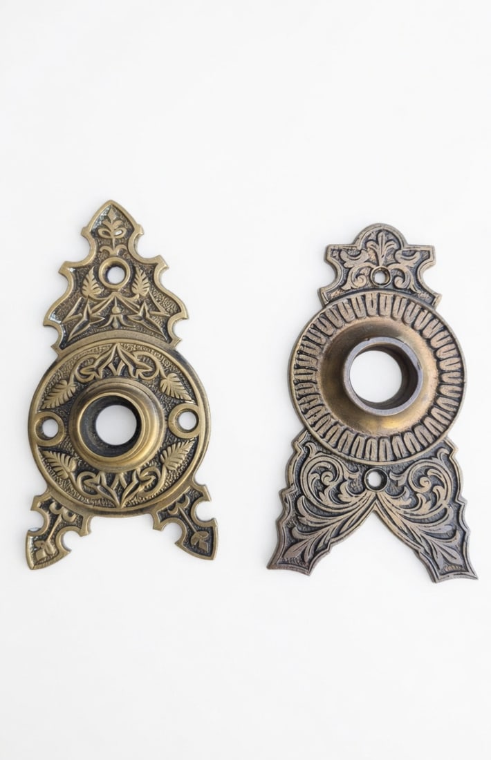Two Triangle Plates: Two triangle door plates from c. 1870s...4.5" x 2.5"...nice as found
