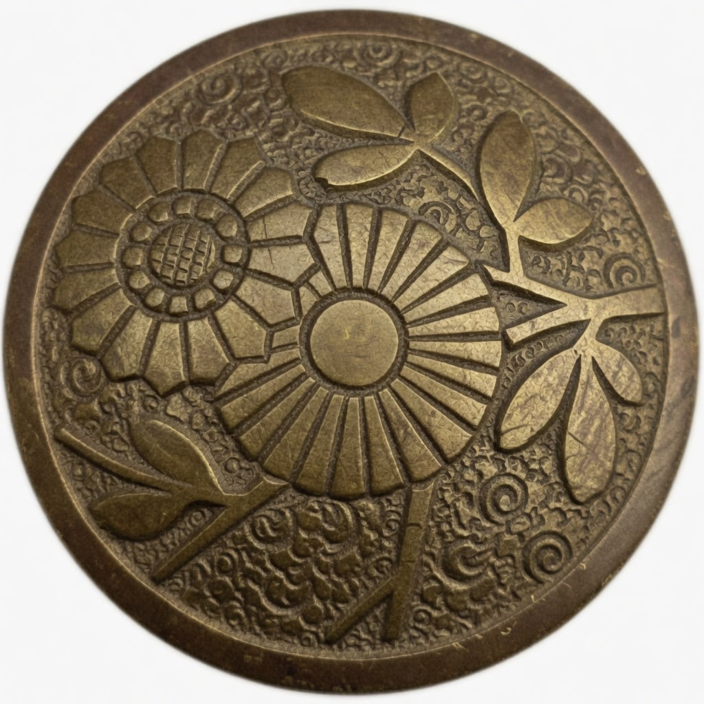 R&E Sunflower: R&E Sunflower passage knob...nicely marked on the reverse...ribbed finder band...every collection should have one...nice as found