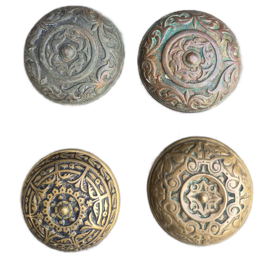 Four Good Passage Knobs: Four quality passage knobs fromc. 1870s and 80s...all with decorated backs and all nice as found