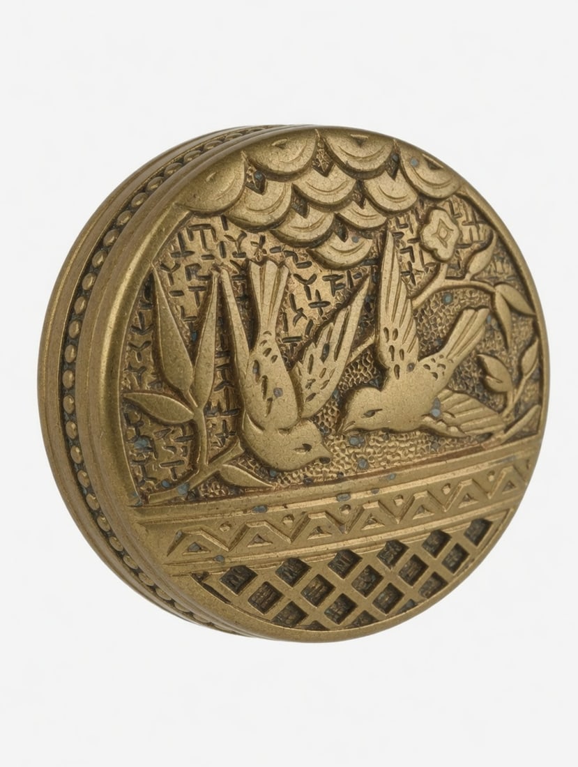 Blueirds: Famous Bluebird passage knob from the R&E Japanese Suite of 1880...srong writing on the reverse and a beaded finger band...this example in very nice condition