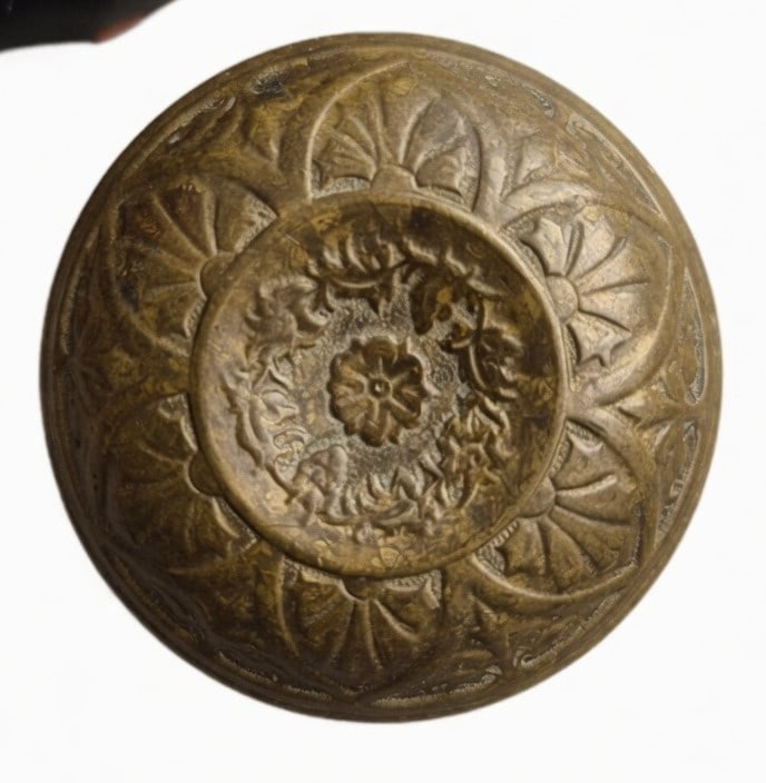 MCCC Entry Knob: Compression cast bronze entry knob from MCCC c. 1870s....note the sunken center and strong Neo-grec design...these MCCC knobs were not marked...very nice as found...