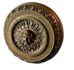 Cherub and Sun-burst: Heavy cast bronze entry knob with a cherub and sun-burst...note the egg and dart finger band...spindle included...nice as found