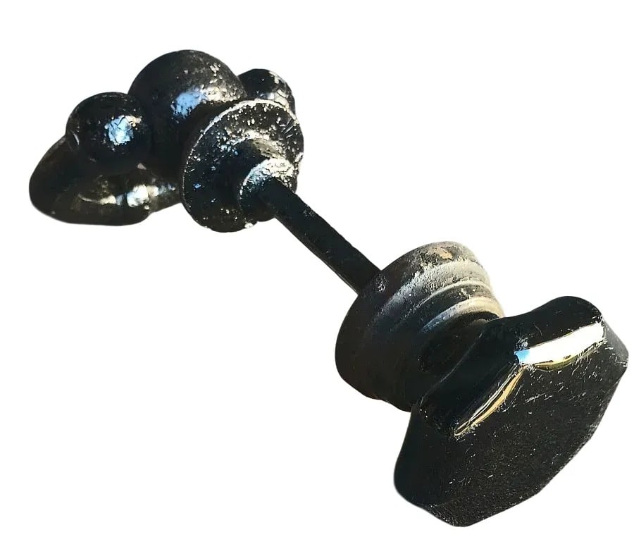 Early Decorative Hardware: This black glazed mineral hex knob, with tapered shank, and the heavy cast iron turn handle on the other end of the spindle date from the 1860 or early 70s...quality History Hardware...