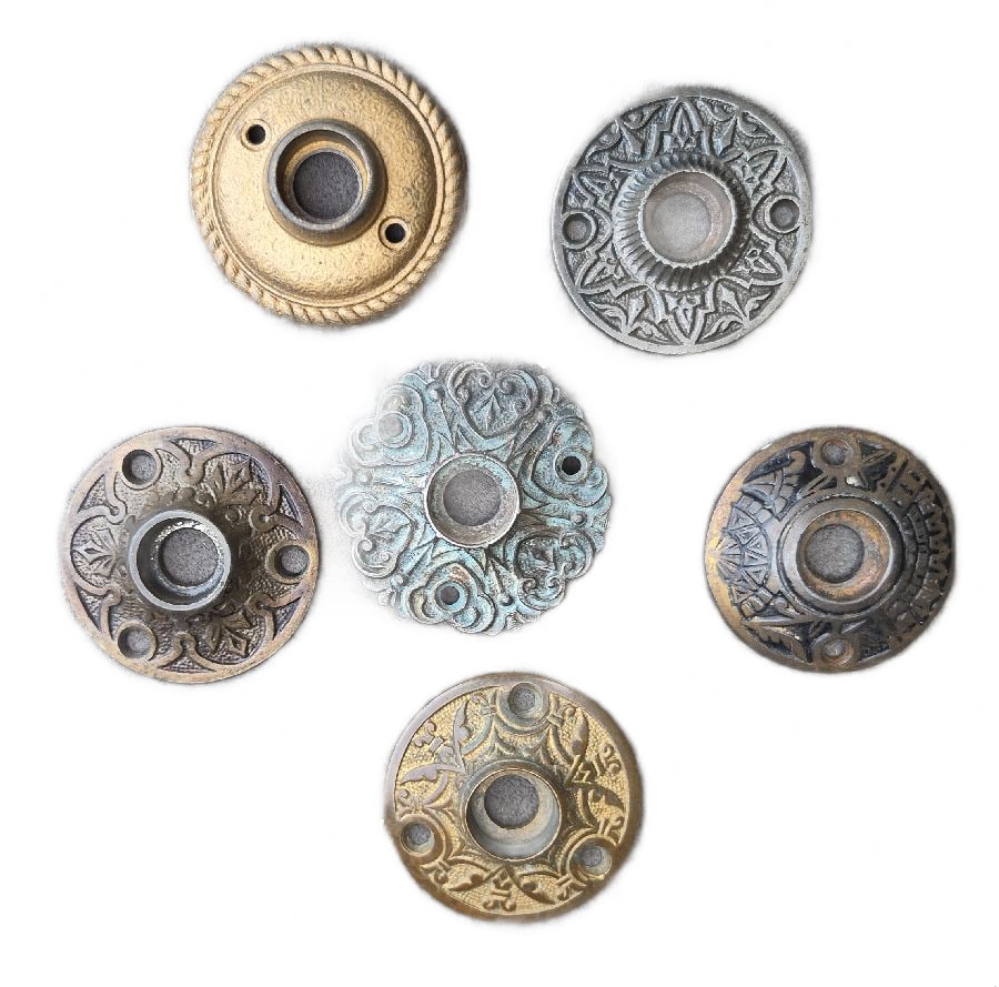 Rosettes: Six decorated rosettes dating from the 1870s through 1900...all good as found...