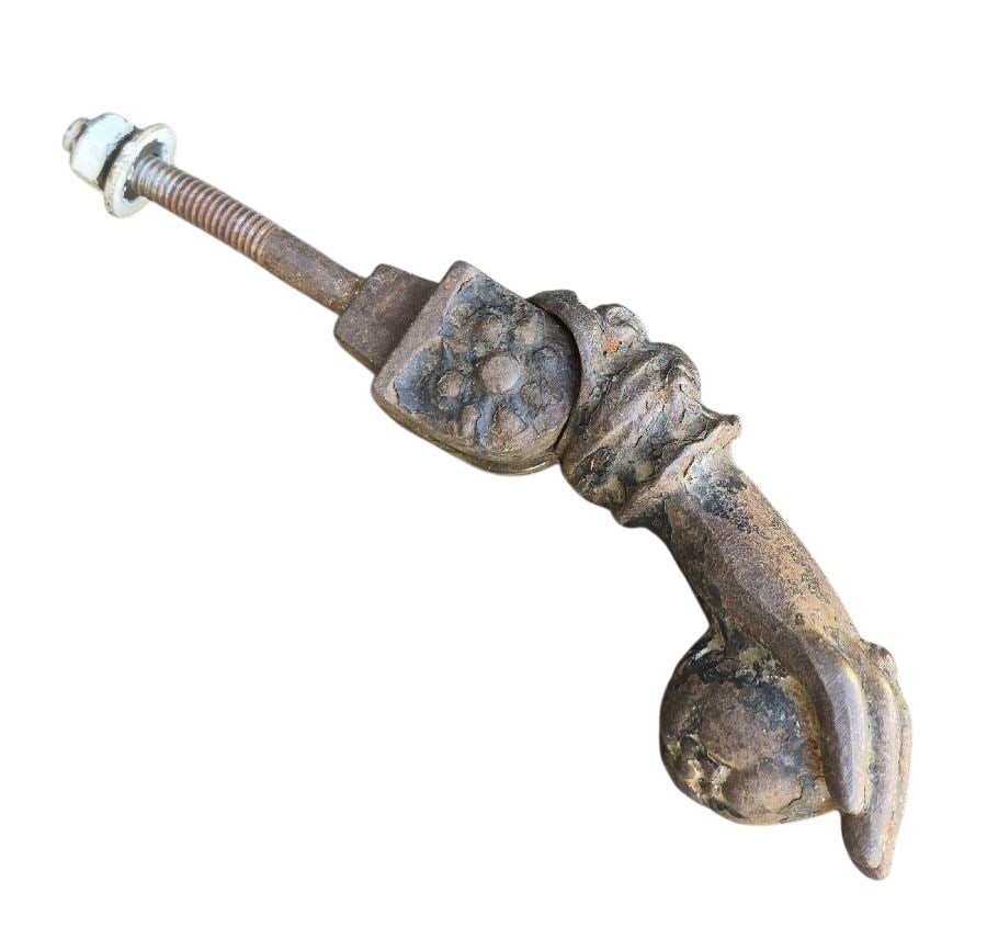 The Hand of Fatima: Cast iron door knocker representing a woman's hand holding a pomegranat...this is an ancient and important sybol in North Aftric and the middle East for both the Muslem and Jewish faiths...this