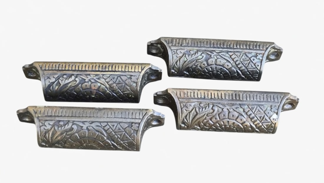 Four Bin Pulls: Four cast iron bin pulls, 4.5 x 1.5"...good as found...