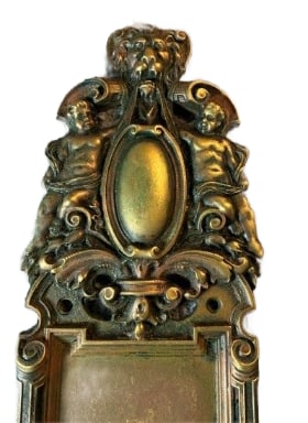 Another Lion Door Plate: Large cast brass entry door plate, with cherubs and a lion...18" x 3.25"...note the similarity with with lot 10...nice as found...