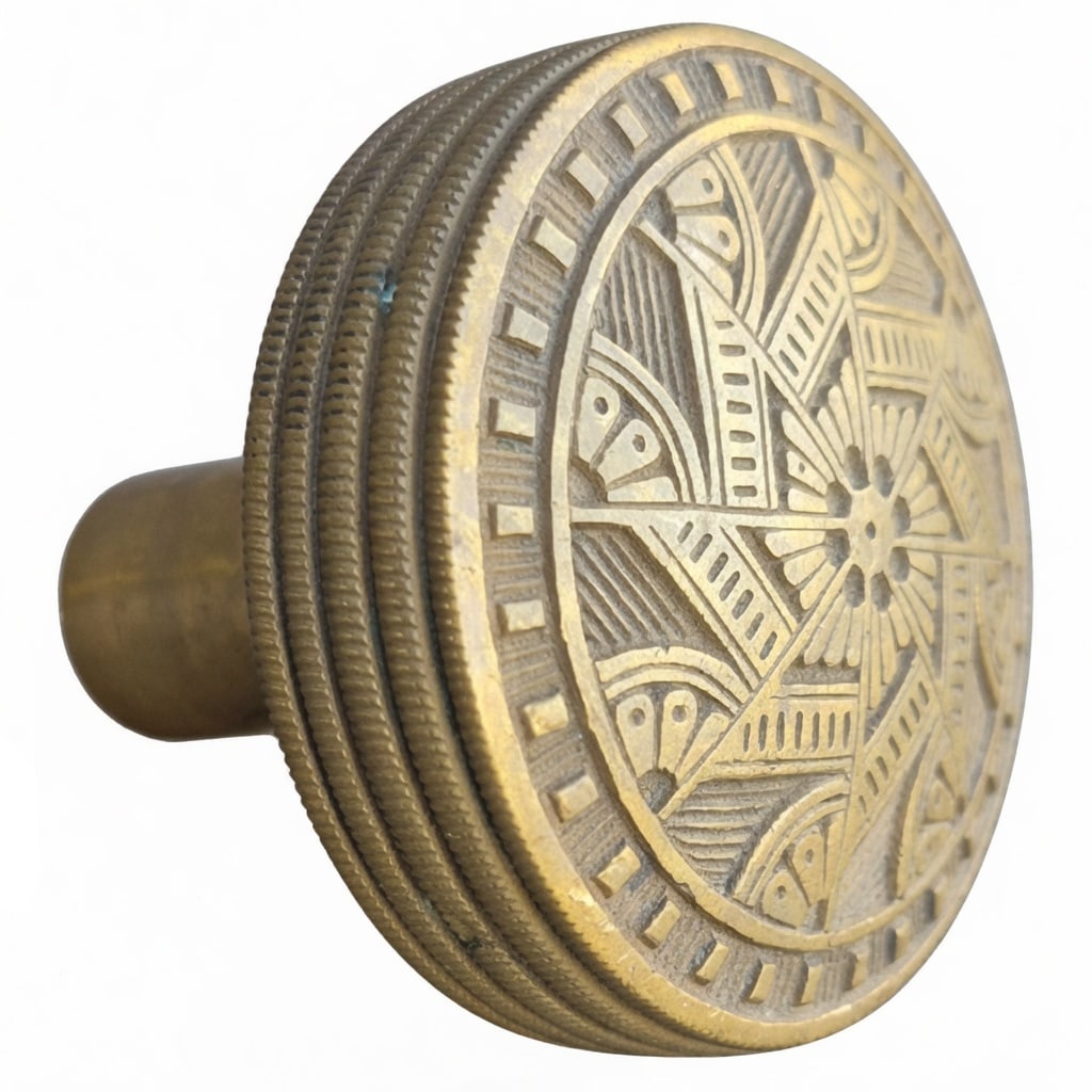 MW Pinwheel: Cast bronze passage knob from Mallory Wheeler with an Asthetic pinwheel design...c. 1880s...note the knurled fingerband...very nice as found
