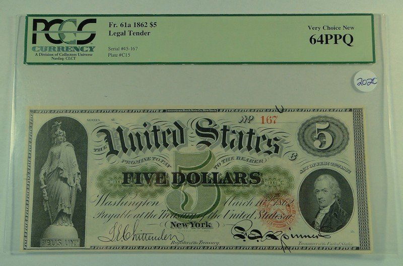 1862 $5 Legal Tender Note - FR. 61a.  PCGS Certified (1 of 2)