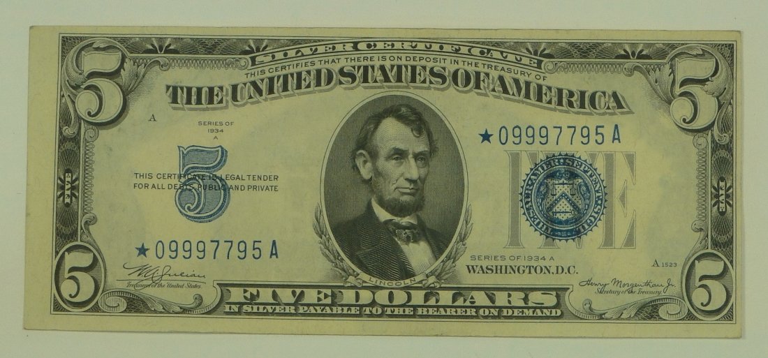 Star Note!  1934-A $5 Silver Certificate Note. FR# 1651 (1 of 2)