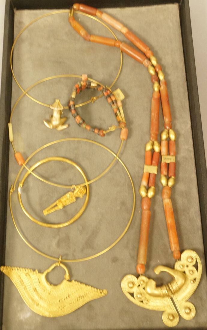 6PCS Colombian Jewelry. Gold tone pre-Columbian: 6PCS Colombian Jewelry. Gold tone pre-Columbian style. 4 Necklaces, 2 Bracelets.-- Dimensions: --- US Shipping charge: $10