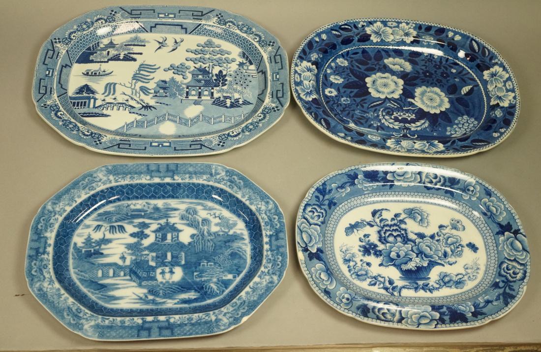 Lot 4 Blue Transferware China Platters. 1) Opaque (1 of 10)