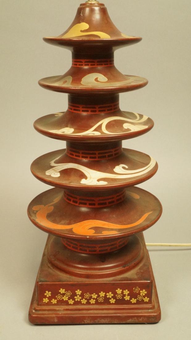 Heavy Metal Asian Pagoda style Lamp. Hand painted (1 of 5)