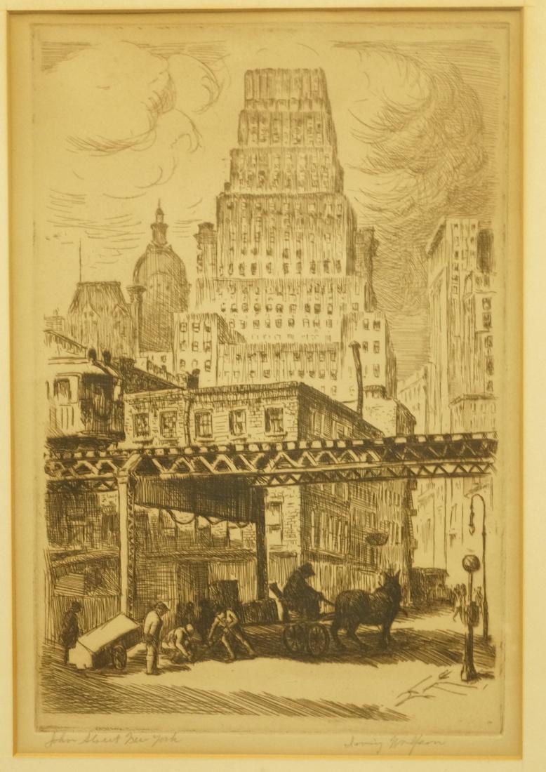 IRVING WOLFSON Etching  Print. "John Street New Y (1 of 7)