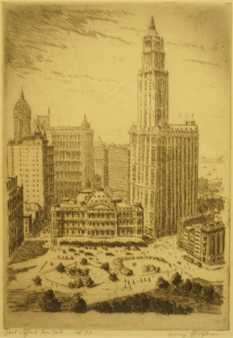 IRVING WOLFSON Etching   Print. Post Office New Y (1 of 7)