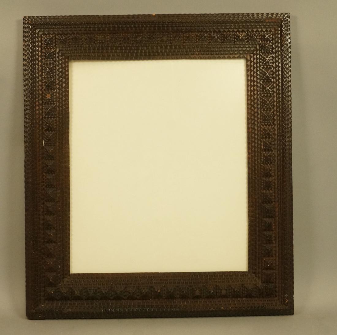 Antique Tramp Art Fame with Layered design.: Antique Tramp Art Fame with Layered design.-- Dimensions: H: 24 inches: W: 21 inches ---