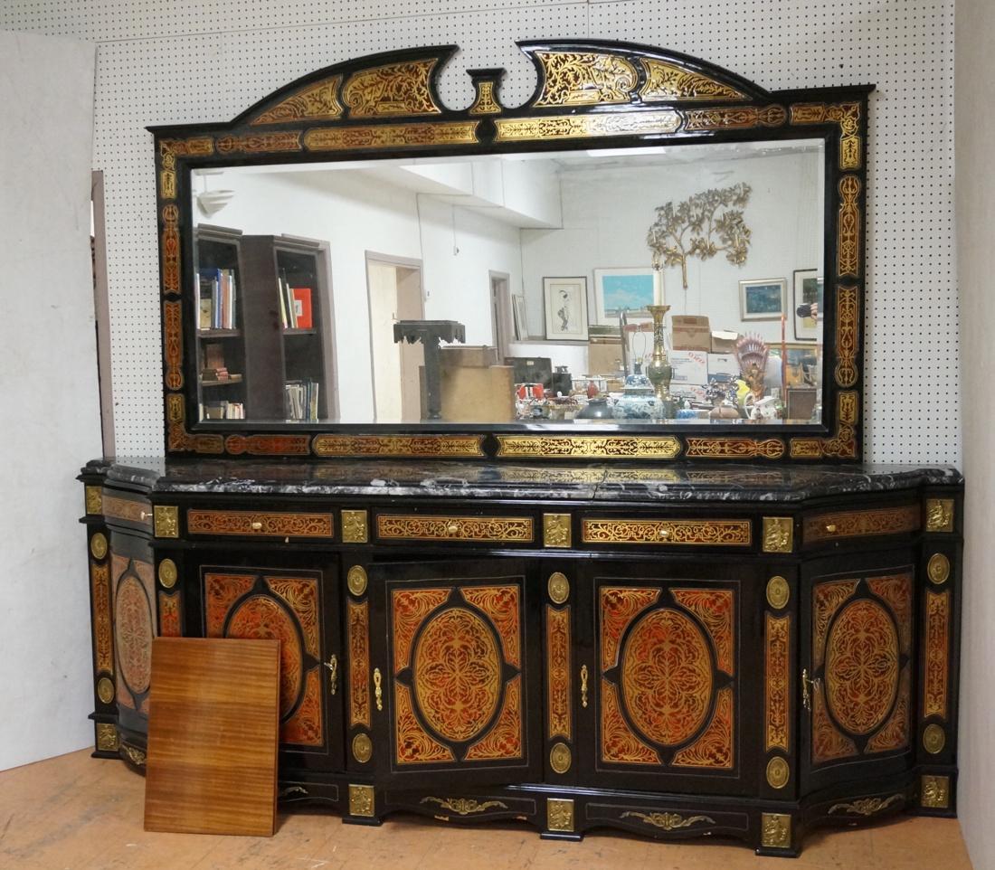 Large Boulle Style Credenza With Mirror.  Late 20 (1 of 9)