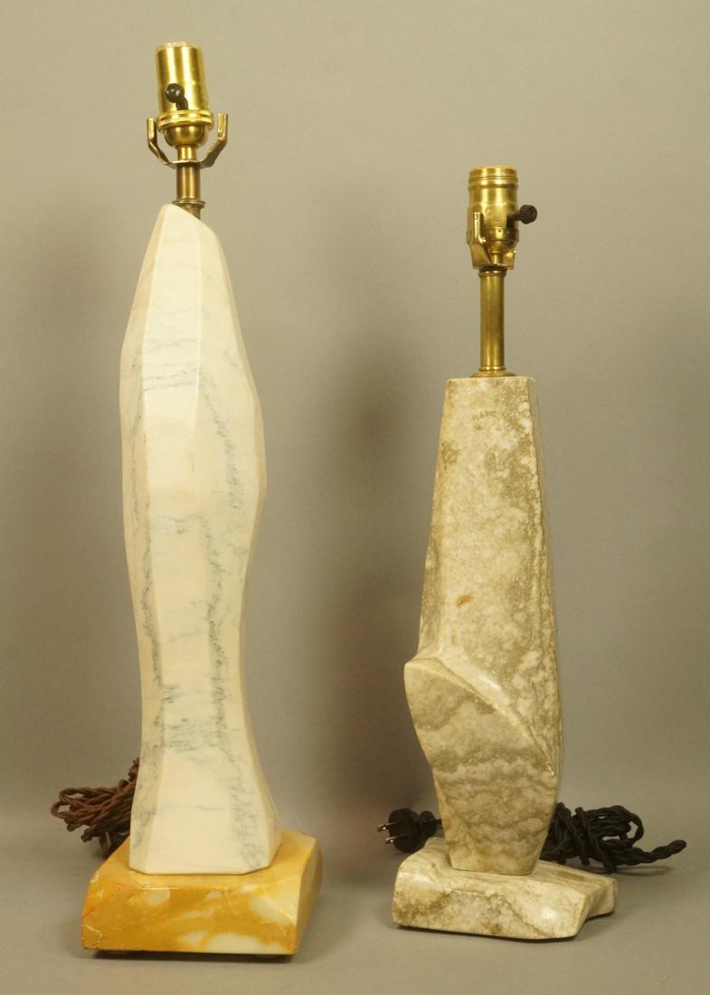 2pc Carved Stone Table Lamps. Carved abstract mar (1 of 7)