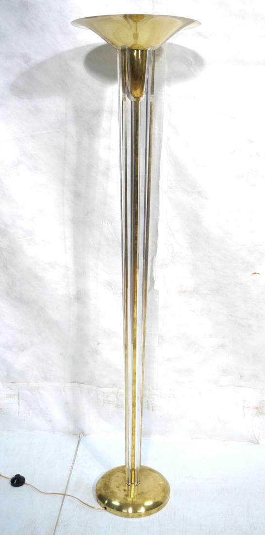 Stylish Italian Brass, Lucite Torchiere Floor Lam (1 of 5)