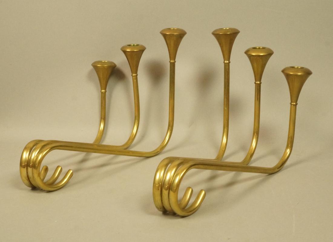 Pr 3 Arm Brass Modern Candlesticks. 3 graduated a (1 of 6)
