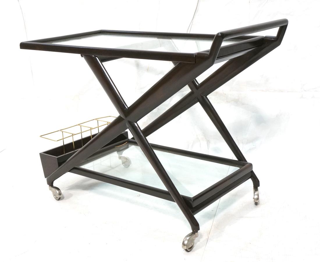 Modernist Italian Bar Cart. Dark wood frame with (1 of 7)