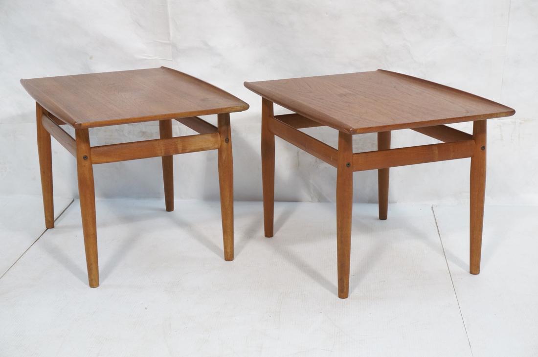 Pr Danish Modern Teak Side End Tables. Bowed side (1 of 8)