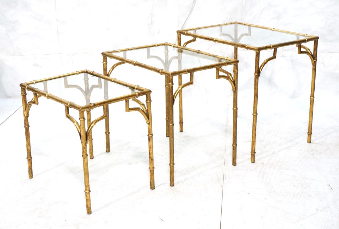 Set 3 Faux Bamboo Gilt Metal Nesting Tables. Inse (1 of 8)