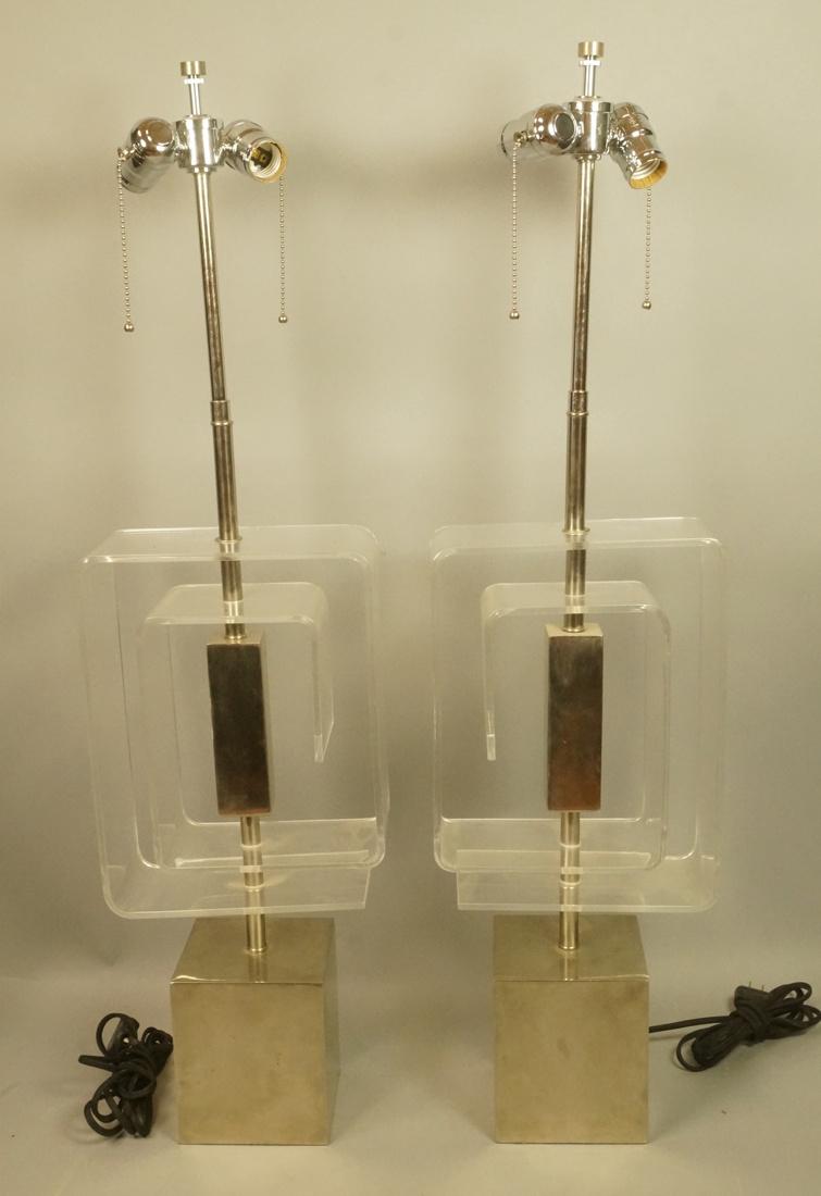 pr Modernist Chrome Lucite Table Lamps. Molded Lu (1 of 10)