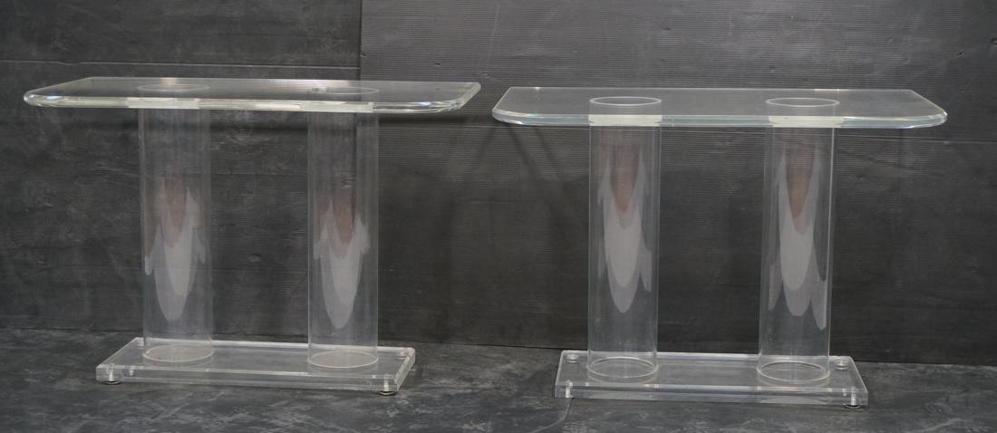 Pr Lucite Demi Lune Tall Console Tables. Thick lu (1 of 9)