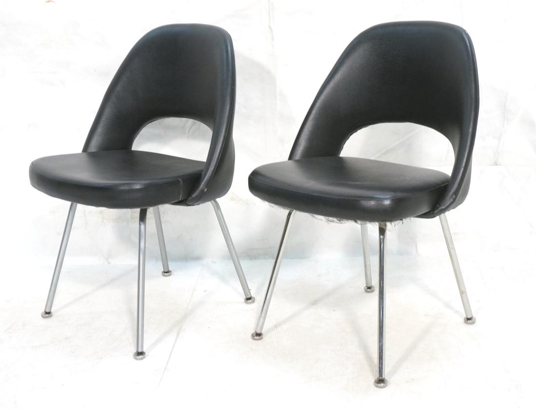 Pr Knoll Saarinen Black Side Chairs. Modernist Black: Pr Knoll Saarinen Black Side Chairs. Modernist form in vinyl on chrome tube legs. Unmarked-- Dimensions: H: 32 inches: W: 22 inches: D: 19.5 inches ---