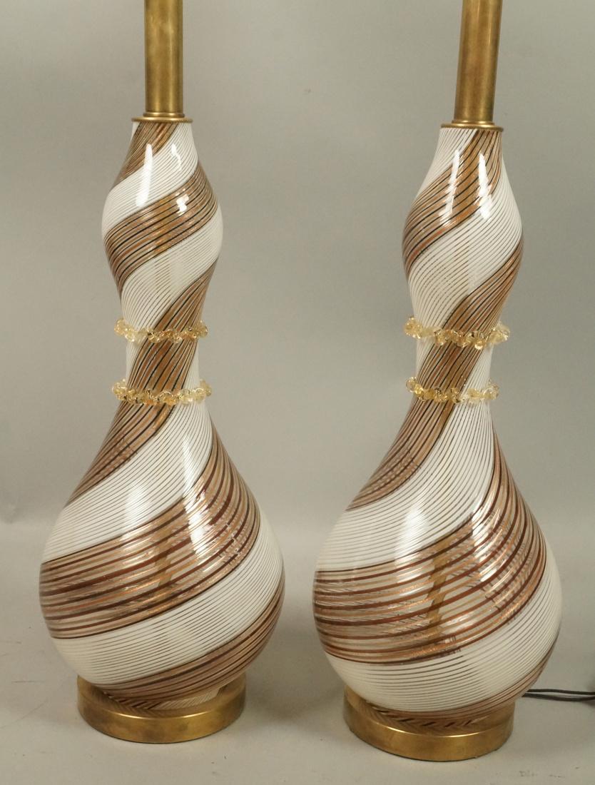 Pr Murano Glass Table Lamps. Stripes on bowling p (1 of 8)