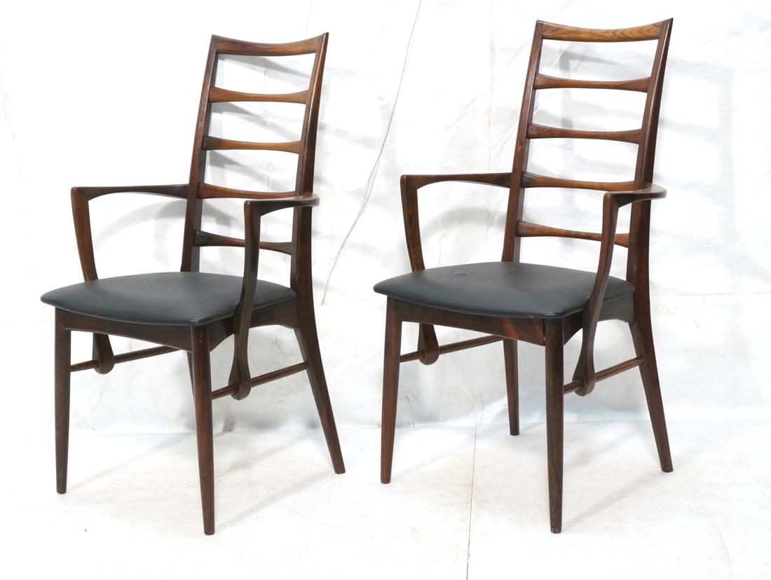 Pr Modern Ladder Back Rosewood Arm Chairs. 2 arm (1 of 10)