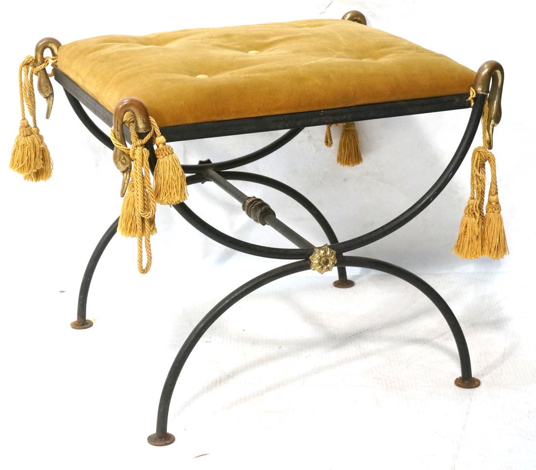 Regency Style Black Iron Brass Duck Heads Bench. (1 of 9)