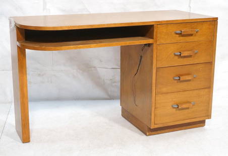 ELIEL SAARINEN Modernist Desk. 4 Drawers with Art: ELIEL SAARINEN Modernist Desk. 4 Drawers with Art Deco metal and wood pulls. Drawers on right side of desk.-- Dimensions: H: 30.25 inches: W: 47.5 inches: D: 20 inches ---