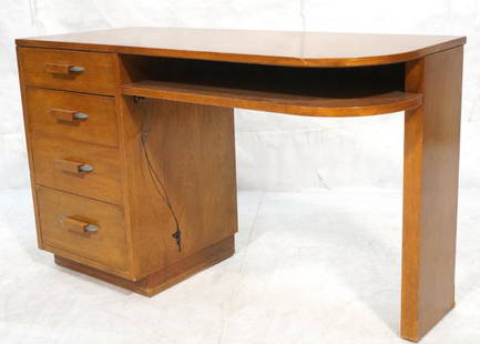 ELIEL SAARINEN Modernist Desk. 4 Drawers with Art: ELIEL SAARINEN Modernist Desk. 4 Drawers with Art Deco metal and wood pulls. Drawers on left of desk.-- Dimensions: H: 30.25 inches: W: 47.5 inches: D: 20 inches ---